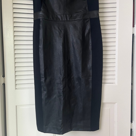 NWT Spanx Faux Leather Ponte Combo Fitted Sheath Dress Black Sz M - Picture 4 of 12